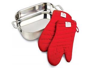 All-Clad 00830 Stainless-Steel Lasagna Pan with 2 Oven Mitts/Cookware, Silver All-Clad 00830 Stainless-Steel Lasagna Pan with 2 Oven Mitts/Cookware, Silver
