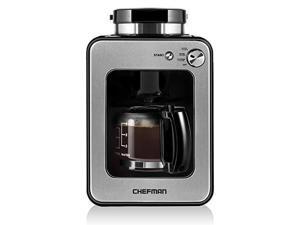 Chefman Grind and Brew 4 Cup Maker and Grinder Compatible w Beans and Grounds, Adjustable Strength Settings, Washable Coffee Filter Included, Compact, Black/Stainless Steel Chefman Grind and Brew 4 Cup Maker and Grinder Compatible w Beans and Grounds, Adjustable Strength Settings, Washable Coffee Filter Included, Compact, Black/Stainless Steel