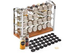 EZOWare 4 Tier Spice Rack with 24 Empty Glass Bottles Jar + Metal Lid and Blank Chalkboard Label Set for Countertops, Cabinets, Kitchen, Pantry - Silver EZOWare 4 Tier Spice Rack with 24 Empty Glass Bottles Jar + Metal Lid and Blank Chalkboard Label Set for Countertops, Cabinets, Kitchen, Pantry - Silver