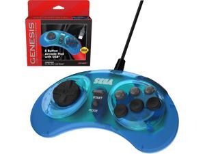 Retro-Bit Official Sega Genesis 8-Button Arcade Pad - USB Port - Clear Blue - PC; Mac; Linux