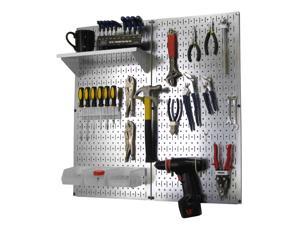 Wall Control Metal Pegboard Utility Tool Storage Kit - Galvanized Steel Pegboard & White Accessories