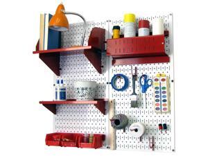 Wall Control Pegboard Hobby Craft Pegboard Organizer Storage Kit with White Pegboard and Red Accessories Wall Control Pegboard Hobby Craft Pegboard Organizer Storage Kit with White Pegboard and Red Accessories