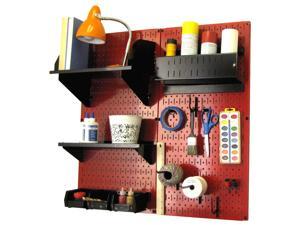 Wall Control Pegboard Hobby Craft Pegboard Organizer Storage Kit with Red Pegboard and Black Accessories
