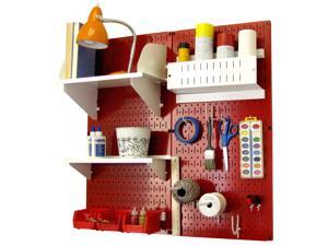 Wall Control Pegboard Hobby Craft Pegboard Organizer Storage Kit with Red Pegboard and White Accessories Wall Control Pegboard Hobby Craft Pegboard Organizer Storage Kit with Red Pegboard and White Accessories