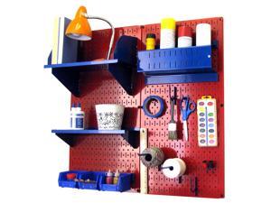Wall Control Pegboard Hobby Craft Pegboard Organizer Storage Kit with Red Pegboard and Blue Accessories Wall Control Pegboard Hobby Craft Pegboard Organizer Storage Kit with Red Pegboard and Blue Accessories
