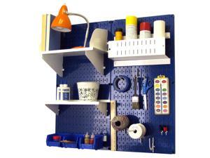 Wall Control Pegboard Hobby Craft Pegboard Organizer Storage Kit with Blue Pegboard and White Accessories Wall Control Pegboard Hobby Craft Pegboard Organizer Storage Kit with Blue Pegboard and White Accessories