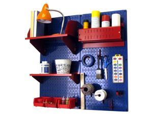 Wall Control Pegboard Hobby Craft Pegboard Organizer Storage Kit with Blue Pegboard and Red Accessories