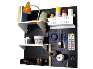 Wall Control Pegboard Hobby Craft Pegboard Organizer Storage Kit with Black Pegboard and White Accessories