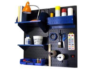 Wall Control Pegboard Hobby Craft Pegboard Organizer Storage Kit with Black Pegboard and Blue Accessories