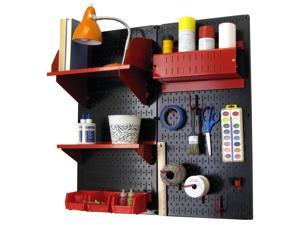 Wall Control Pegboard Hobby Craft Pegboard Organizer Storage Kit with Black Pegboard and Red Accessories