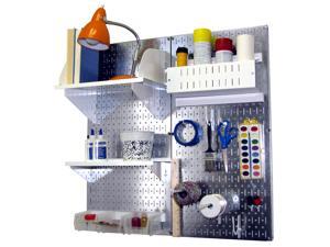 Wall Control Pegboard Hobby Craft Pegboard Organizer Storage Kit with Metallic Galvanized Steel Pegboard and White Accessories Wall Control Pegboard Hobby Craft Pegboard Organizer Storage Kit with Metallic Galvanized Steel Pegboard and White Accessories