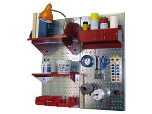 Wall Control Pegboard Hobby Craft Pegboard Organizer Storage Kit with Metallic Galvanized Steel Pegboard and Red Accessories Wall Control Pegboard Hobby Craft Pegboard Organizer Storage Kit with Metallic Galvanized Steel Pegboard and Red Accessories