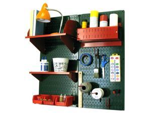 Wall Control Pegboard Hobby Craft Pegboard Organizer Storage Kit with Green Pegboard and Red Accessories