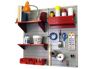 Wall Control Pegboard Hobby Craft Pegboard Organizer Storage Kit with Gray Pegboard and Red Accessories Wall Control Pegboard Hobby Craft Pegboard Organizer Storage Kit with Gray Pegboard and Red Accessories