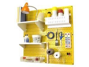 Wall Control Pegboard Hobby Craft Pegboard Organizer Storage Kit with Yellow Pegboard and White Accessories