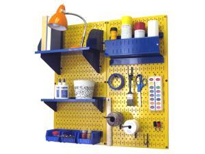 Wall Control Pegboard Hobby Craft Pegboard Organizer Storage Kit with Yellow Pegboard and Blue Accessories