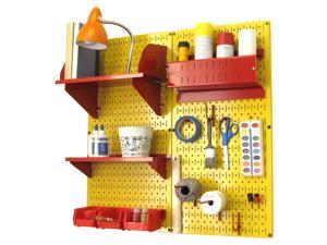 Wall Control Pegboard Hobby Craft Pegboard Organizer Storage Kit with Yellow Pegboard and Red Accessories Wall Control Pegboard Hobby Craft Pegboard Organizer Storage Kit with Yellow Pegboard and Red Accessories