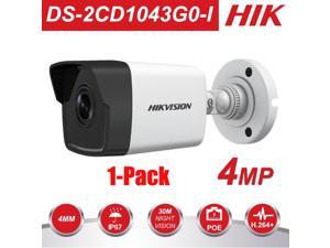 Hikvision New Version IP Camera DS-2CD1043G0-I 4MP 4mm PoE Bullet Camera 2-Axis Adjustment HD 2K IR Ip67 IK10 H.265 Support ONVIF ISAPI English Version, 1 Pack