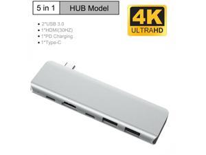 USB C Hub, 5 in 1 Type-C Hub with 4K HDMI, Power Delivery, 2 USB 3.0 Ports, USB C Thunderbolt 3 Compatible for 2016 / 2017 / 2018 MacBook Pro, 2018 MacBook Air, ChromeBook, XPS and More