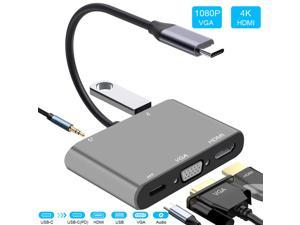 USB C to HDMI VGA Adapter, USB C Hub with 4K HDMI, 1080P VGA,USB 3.0,USB C PD Charging,3.5mm Audio Port Compatible with MacBook Pro 2018,iPad Pro 2018, Dell XPS 13/15,Surface Go,Samsung USB C Device