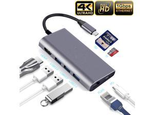 Jansicotek USB C Hub, 8-in-1 Type C Hub with 4K@30Hz HDMI, VGA, 60W USB-C Power Delivery, 3 USB 3.0 Port, RJ45 Ethernet, Micro SD Card Reader, Portable for MacBook/Pro/Air/IMAC and More Type C Devices