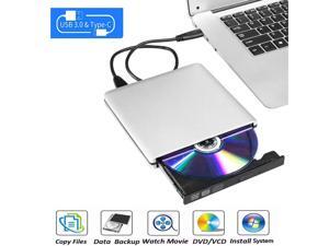 Aluminum External DVD CD Drive USB 3.0 Type-C Burner Writer Drive Player High Speed Data Transfer for Laptop/Desktop, Silver Aluminum External DVD CD Drive USB 3.0 Type-C Burner Writer Drive Player High Speed Data Transfer for Laptop/Desktop, Silver