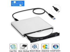 Aluminum External Latest Type C USB 3.0 Ultra Slim Portable DVD Rewriter Burner,External DVD Drive Optical Drive CD+/-RW DVD +/-RW Superdrive for Apple Mac Macbook Pro and laptop(Silver)