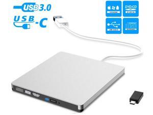 External DVD Drive, External CD DVD Drive USB3.0 Type-C Portable Superdrive Burner Player Writer CD DVD +/- RW, Compatible with Windows 10 8 7 XP Vista Mac OS System for Mac Pro iMac Laptop, Silver External DVD Drive, External CD DVD Drive USB3.0 Type-C Portable Superdrive Burner Player Writer CD DVD +/- RW, Compatible with Windows 10 8 7 XP Vista Mac OS System for Mac Pro iMac Laptop, Silver