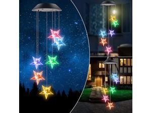 LED Stars Solar Wind Chimes Light Outdoor Hanging  Waterproof Mobile Romantic Solar Powered Changing Color Gifts Wind Chimes for Home Party Festival Night Garden DecorationStars