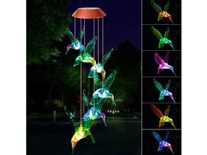 Solar Hummingbird Wind Chimes Outdoor Waterproof Mobile Romantic LED Multi ColorChanging Solar Sensor Powered Lights for Home Yard Night Garden Party Valentines Gift Festival Decor