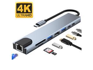USB C Hub 8-in-1 Type C Adapter with RJ45 Ethernet, 4K HDMI,USB3.0, USB2.0, 87W PD,USB-C Data Port and SD/TF Card Reader Docking Station Compatible with MacBook and All USB-C Laptops