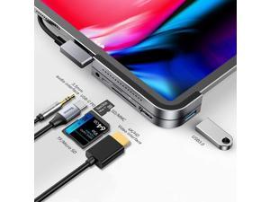 USB C Hub for iPad Pro, iPad Pro 2018 Docking Station Stouchi 6 in 1 iPad Pro Dongle Adapter- USB 3.1 (5Gb/s),USB 3.0, 4K HDMI,USB-C Power Delivery 60W, 3.5mm Headphone and Micro/SD Card Readers