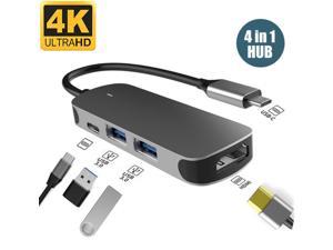 USB C Hub Multiport Adapter - 4 in 1 Portable Dongle with 4K HDMI + USB3.0 Ports + USB2.0 Ports + 60W Power Delivery Compatible for MacBook Pro Air, Dell XPS 15, Google Chromebook Pixel