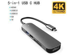 USB C Hub, 5-in-1 USB-C Hub Multiport Adapter Type C Dongle with 4K@30Hz HDMI , USB 3.0/2.0 Ports,SD/TF Cards Reader for MacBook Pro/ Air 2020/2019,iPad