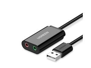 USB to 3.5mm Audio Adapter, USB Audio Adapter USB External Stereo Sound Card Splitter Converter with Headphone + Microphone 3.5mm Jack for Windows, Mac, Linux, Laptops, Desktops, PS5 (Black)