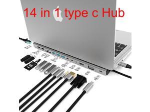 Docking Station USB C Hub, 14 in 1 Aluminum Dongle Docking Station for New iPad Pro 2018/2019/2020, 4K to HDMI, 87W PD Charging Port, 5 USB-A,2 USB-C, SD/TF Card Reader,3.5mm Audio, Gigablit USB-C Hub