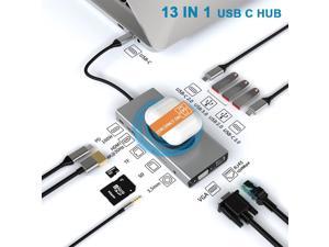 13 IN 1 USB C Dongle Docking Station for New iPad Pro 2018/2019/2020, 4K to HDMI, 100W PD Charging Port,USB-C Data Port, USB3.0,Wireless Charging, SD/TF Card Reader,3.5mm Audio, Ethernet