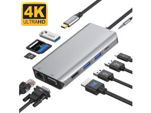 USB C Hub,Jansicotek 10 in 1 USB C Hub Multiport Adapter w/Gigabit Ethernet, VGA, 87W PD, HDMI 4K, 3 USB 2.0, Mic/Audio, SD/TF Card Reader, Dongle Docking Station for MacBook Pro Steam Deck Laptops