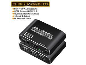 4K60Hz 3 Port HDMI Switch 3 in 1 Out HDMI Switcher Selector Support HDR  HDCP 22  Full 3D with IR Remote Control for Nintendo SwitchXbox PS5PS4Fire StickRokuApple TV