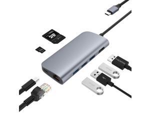 Basix 8 in1 USB Type C 3.1 HUB for Type C to 3 USB 3.0 / 4K HDMI / RJ45 Ethernet / Micro SD TF Card Reader / USB Type C OTG HUB for MacBook Pro and Type C Windows Laptops -Gray Basix 8 in1 USB Type C 3.1 HUB for Type C to 3 USB 3.0 / 4K HDMI / RJ45 Ethernet / Micro SD TF Card Reader / USB Type C OTG HUB for MacBook Pro and Type C Windows Laptops -Gray