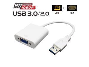 Jansicotek High Speed USB 3.0 to VGA Adapter Converter, Multi-Monitor Adapter Male to Female Connector, Support Max Resolution 1080p 60Hz,for PC Laptop Windows 10/8.1/8/7/XP, No Need CD Driver(White)