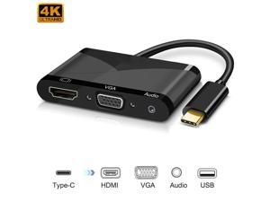 Jansicotek USB C to HDMI VGA USB with 3.5mm Audio Hub Adapter, 4 in 1 USB Type C Multiport Dongle with UHD 4K HDMI VGA USB 2.0 3.5mm Audio Adapter for Projector,MacBook,Google Chromebook Pixel