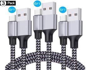 USB Type C Cable, 3 Pack 6ft USB C to USB A Nylon Braid Fast Charging Cord High Speed Data Sync Transfer Charger Cable Compatible with Galaxy S9, Note, LG, Pixel 2 XL, Huawei, ONEPLUS and More