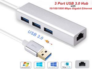 Anker 3-Port USB 3.0 Portable Data Hub W/ 1 Gbps Ethernet Port Network Adapter 