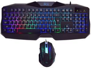 High Performance Gaming Keyboard and Mouse Combo,LED Rainbow Backlit USB Wired Computer Keyboard 104 Key,Spill-Resistant Design,Ergonomic Wrist Rest Keyboard Mouse Set for Windows PC Gamer. Black