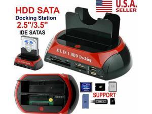 Hard Drive Docking Station For SATA and IDE, USB to 2.5/3.5 Inch SATA IDE Dual Bay External Enclosure, All in 1 Card Reader XD/TF/MS/CF/ SD Card, USB Hub Function. for 2.5" 3.5" IDE SATA I/II/III HDD