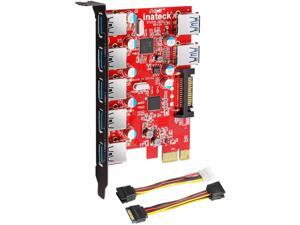 Superspeed 7 Ports PCI-E to USB 3.0 Expansion Card - 5 USB 3.0 Ports and 2 Rear USB 3.0 Ports Express Card Desktop with 15 Pin SATA Power Connector, Including Two Power Cables Superspeed 7 Ports PCI-E to USB 3.0 Expansion Card - 5 USB 3.0 Ports and 2 Rear USB 3.0 Ports Express Card Desktop with 15 Pin SATA Power Connector, Including Two Power Cables
