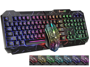 High Performance Gaming Keyboard and Mouse Combo, LED Rainbow Backlit USB Wired Computer Keyboard 104 Key, Spill-Resistant Design, Ergonomic Wrist Rest Keyboard Mouse Set for Windows PC Gamer - Black High Performance Gaming Keyboard and Mouse Combo, LED Rainbow Backlit USB Wired Computer Keyboard 104 Key, Spill-Resistant Design, Ergonomic Wrist Rest Keyboard Mouse Set for Windows PC Gamer - Black