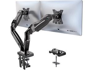Dual Monitor Stand - Adjustable Spring Monitor Desk Mount Swivel Vesa Bracket with C Clamp, Grommet Mounting Base for 17 to 27 Inch Computer Screens - Each Arm Holds 4.4 to 14.3lbs