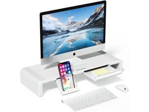 Monitor Stand Riser, Foldable Computer Monitor Riser, Adjustable Height Computer Stand and Storage Drawer & Pen Slot, Phone Stand for Computer, Desktop, Laptop, Save Space